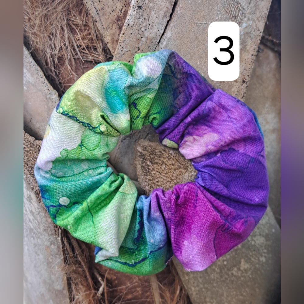 ONE Cotton Scrunchie Hair Tie Abstract Blue Purple Green Prints - Picture 6 of 16